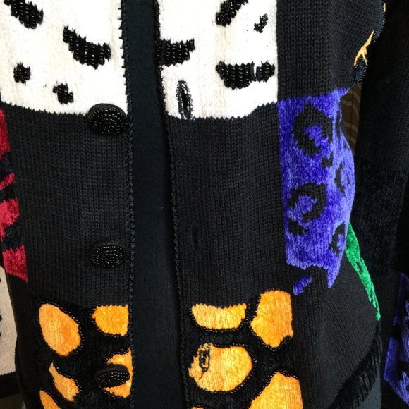 Vintage Berer black multi square print beaded jacket - Picture 4 of 7